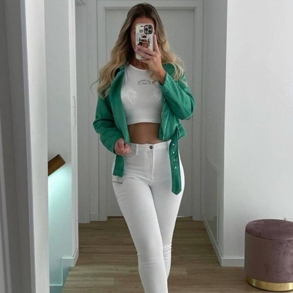 Zara Green Faux Suede Moto Jacket Blogger Fav